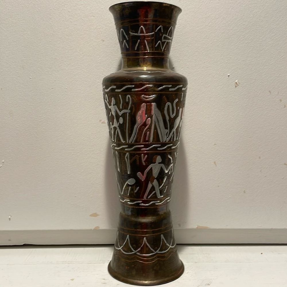 1940’s Rare Egyptian Silver Overlay Copper Vase 🏺